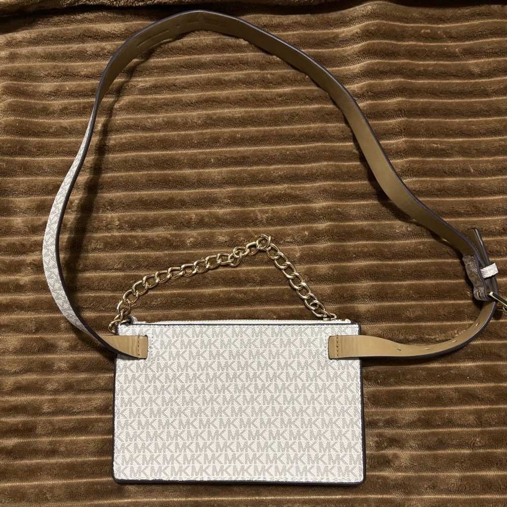 Michael Kors Monogram Cream and Tan Crossbody Bag